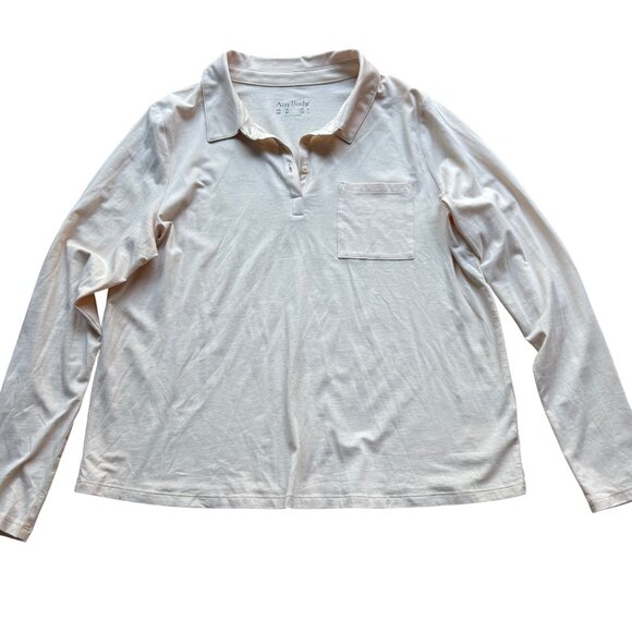 AnyBody Size M Pink Cozy Knit Luxe Long Sleeve Collared Polo Shirt Top - Picture 2 of 16